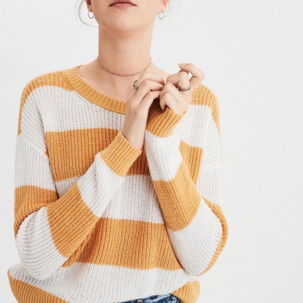 AMERICAN EAGLE Striped Rugby Scoop Neck Sweater
